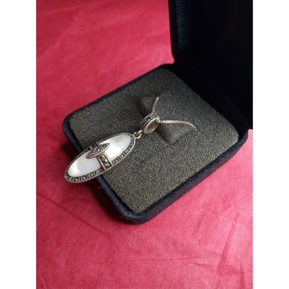 Sterling Silver 925 ITALY Vintage Marcasite Pendant Necklace with 925 Chain‎ - Picture 1 of 10